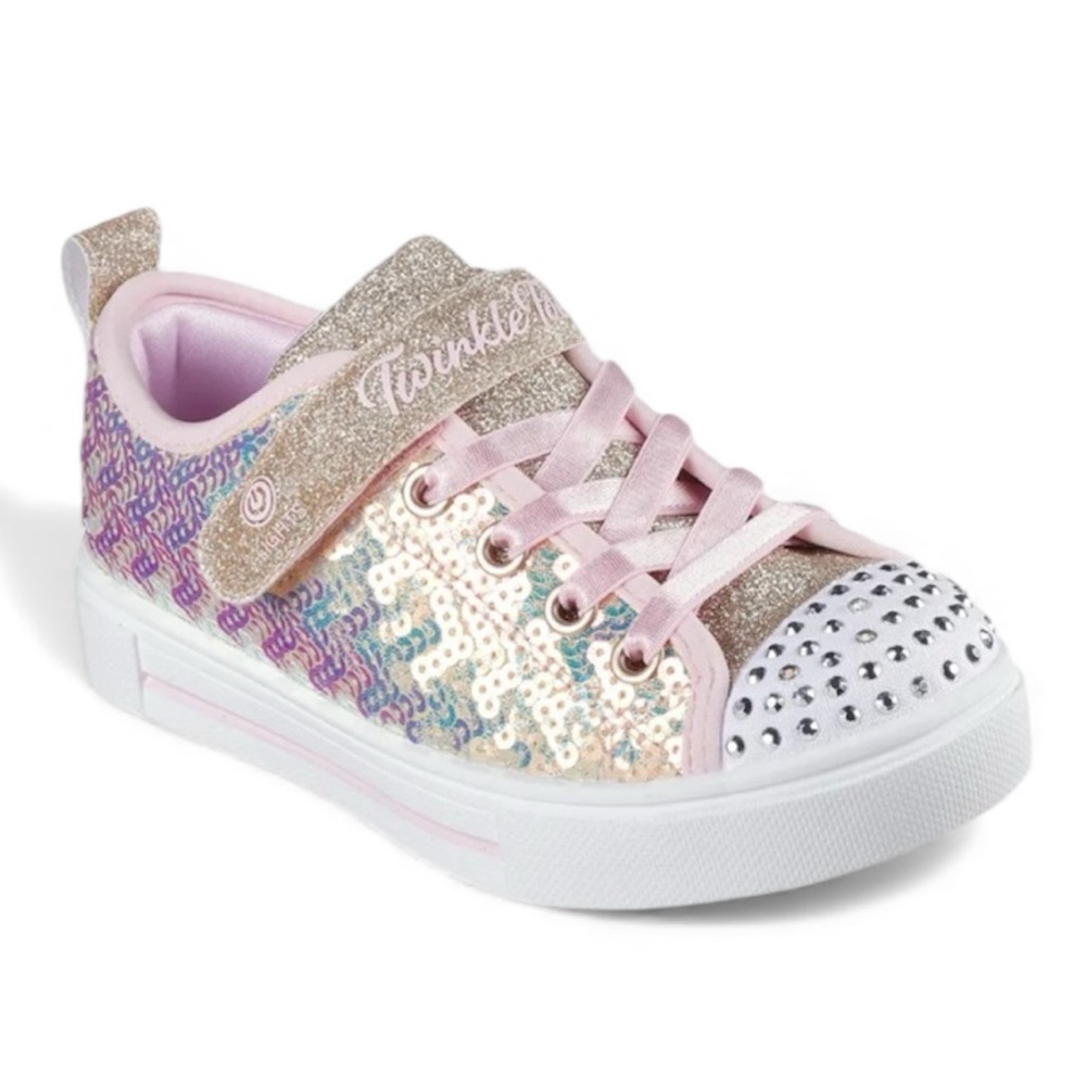 NEW Skechers Twinkle Toes Spark Sequin Flash Light-up Sneaker Size 13 Pink/Gold